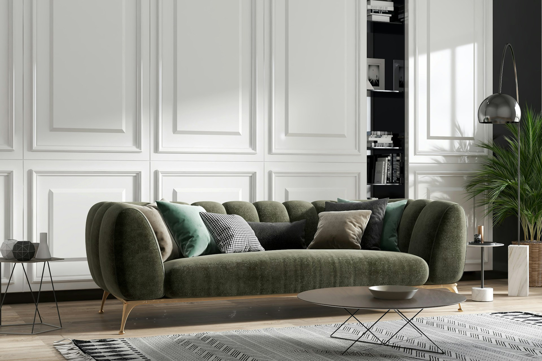Veloursleder-Sofa im Wohnzimmer